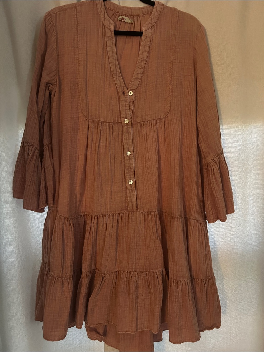 Faherty Dusty Rose Tiered Cotton Gauze Dress - Picture 3 of 3